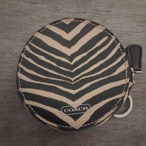 COACH ZEBRA PRINT ROUND COIN PURSE WITH KEY CHAIN